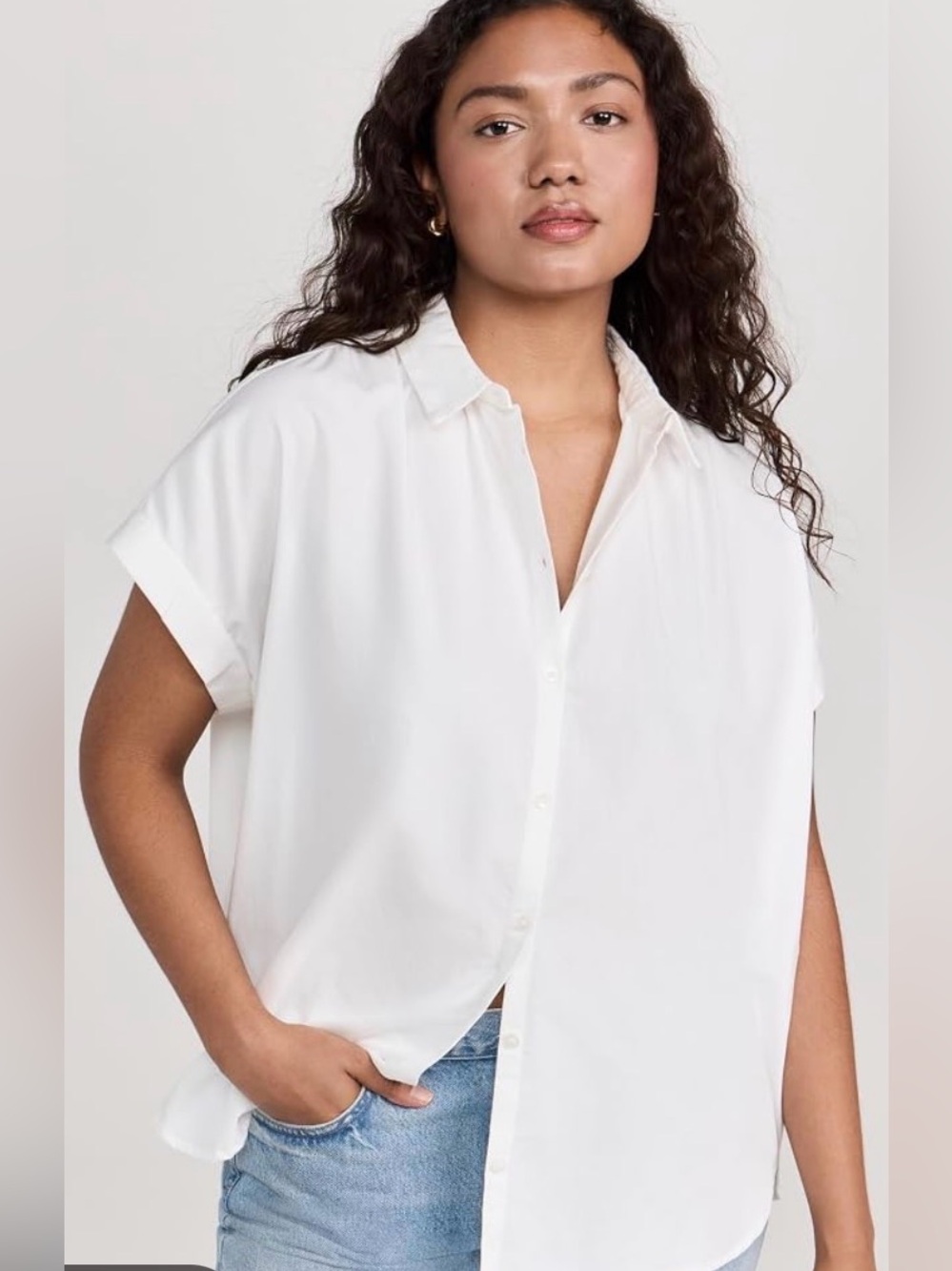 Madewell Cream Short Sleeve Button Down Blouse